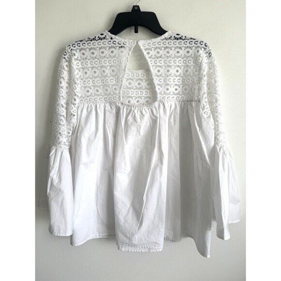 Endless Rose White Lace Eyelet Top Bell Sleeve Boho Size Large NEW - Picture 6 of 14